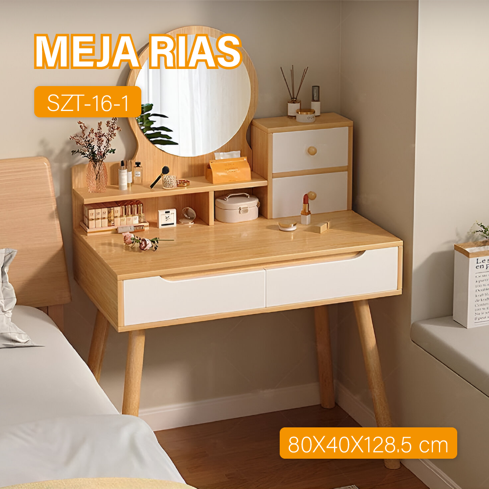 Meja Rias Cermin Bulat Meja rias Aesthetic Meja Rias Minimalis Meja Rias Kecil - Gambar 8