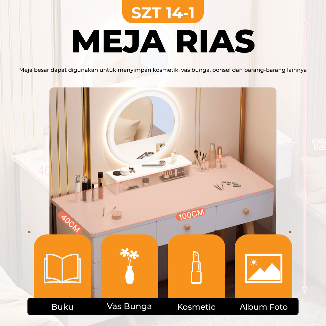 Meja Rias Cermin Bulat Meja rias Aesthetic Meja Rias Minimalis Meja Rias Kecil - Gambar 3