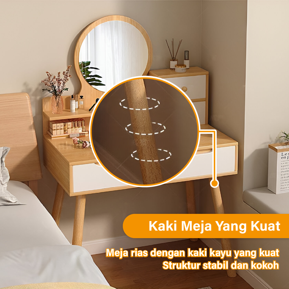 Meja Rias Cermin Bulat Meja rias Aesthetic Meja Rias Minimalis Meja Rias Kecil - Gambar 9