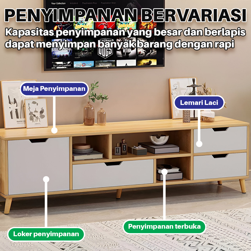 Meja TV Minimalis dengan Banyak Penyimpanan Meja TV Dengan Laci Serbaguna - Gambar 2