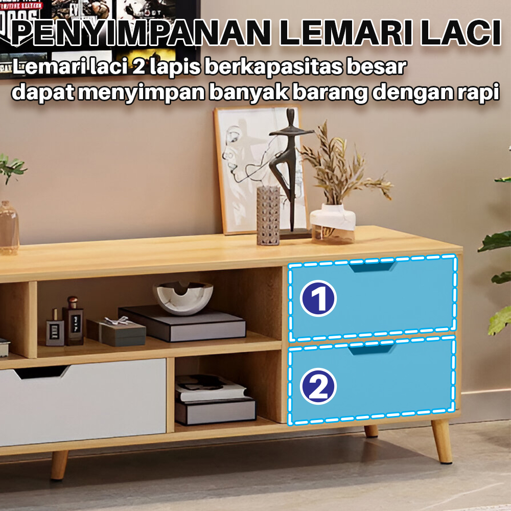 Meja TV Minimalis dengan Banyak Penyimpanan Meja TV Dengan Laci Serbaguna - Gambar 4