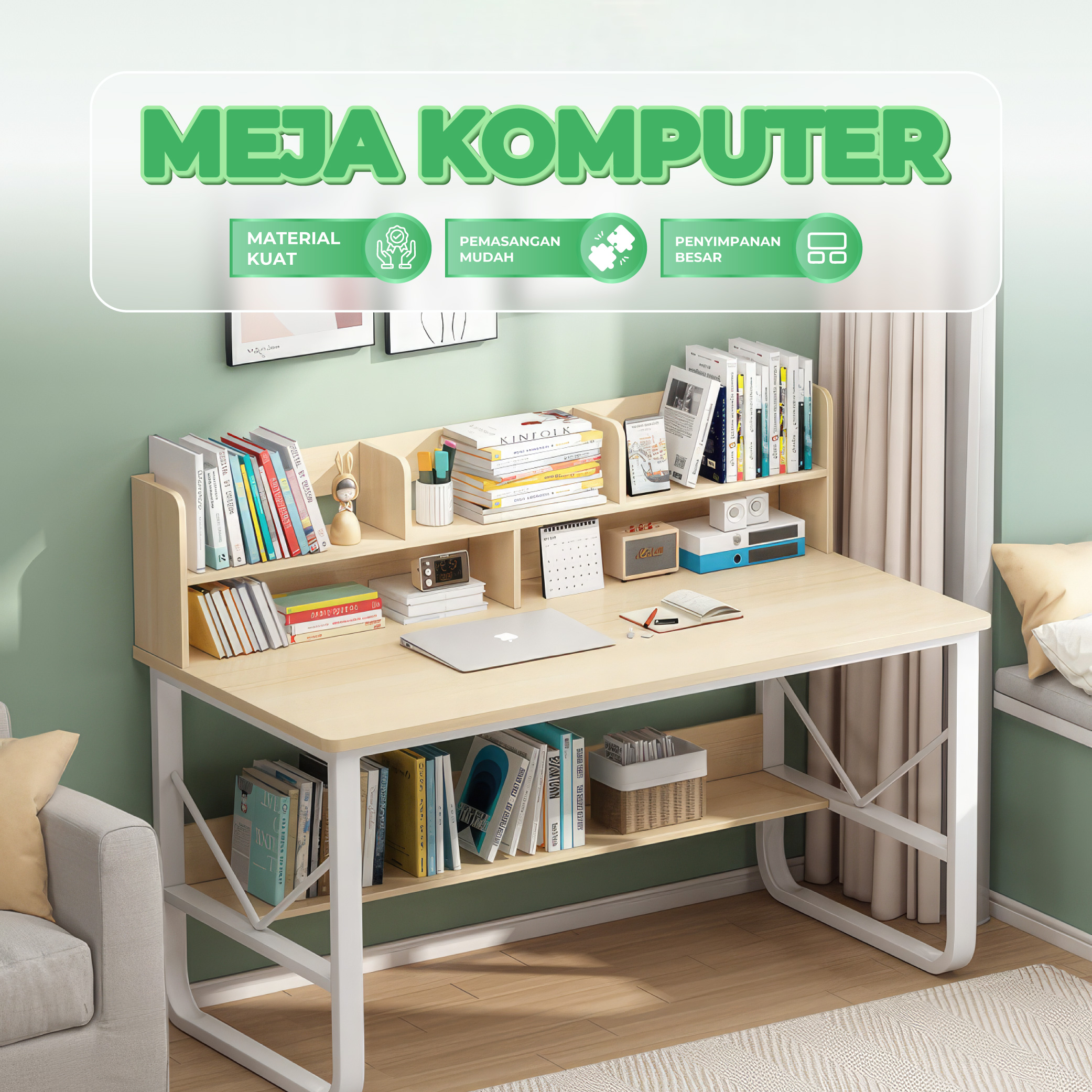 Meja Komputer Meja Desktop Meja Sederhana Persegi Panjang Meja Belajar Kayu