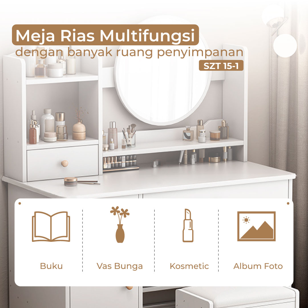 Meja Rias Cermin Bulat Meja rias Aesthetic Meja Rias Minimalis Meja Rias Kecil - Gambar 5