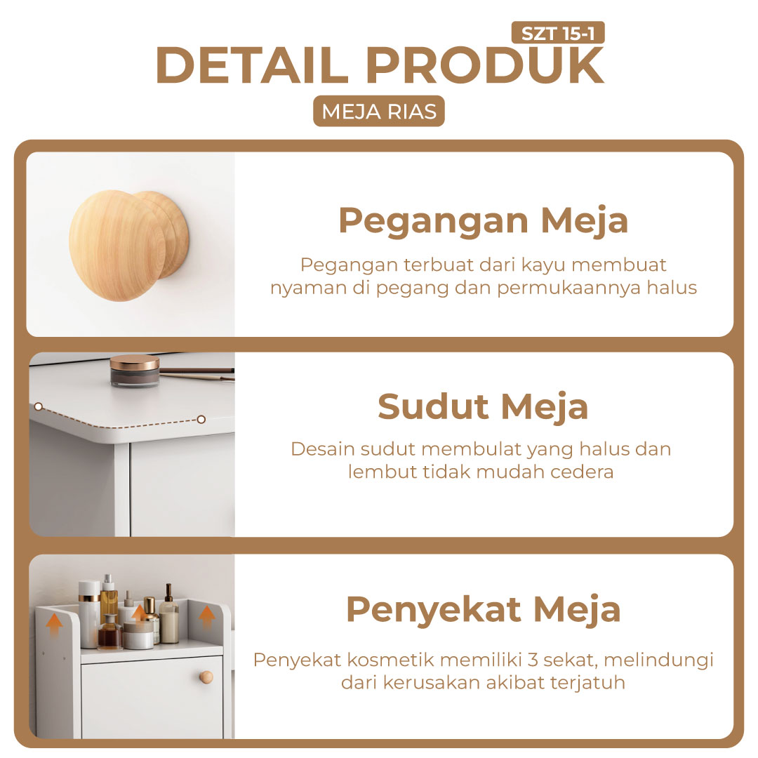 Meja Rias Cermin Bulat Meja rias Aesthetic Meja Rias Minimalis Meja Rias Kecil - Gambar 6