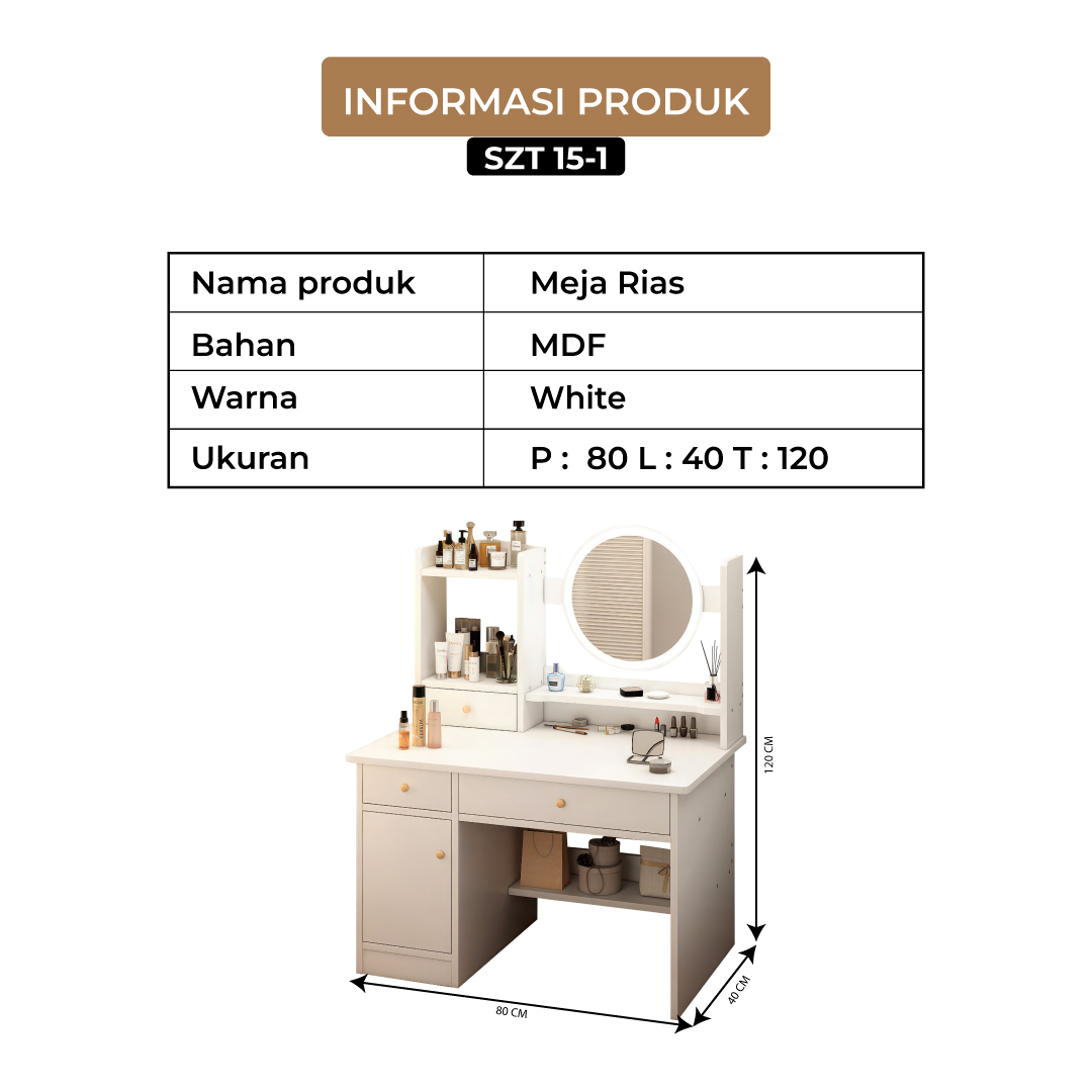 Meja Rias Cermin Bulat Meja rias Aesthetic Meja Rias Minimalis Meja Rias Kecil - Gambar 7